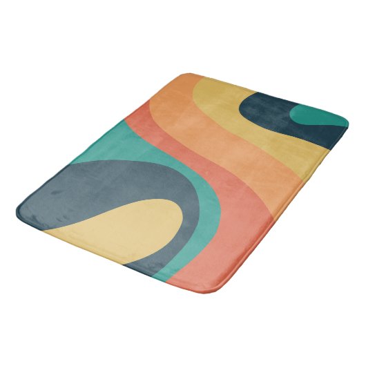 70er Retro Groovtern Muster Aquamarin, orange, gel Badematte (Schrägansicht)
