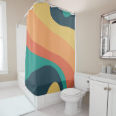 70er Retro Groovtern Muster Aquamarin, orange, gel Duschvorhang (Beispiel)