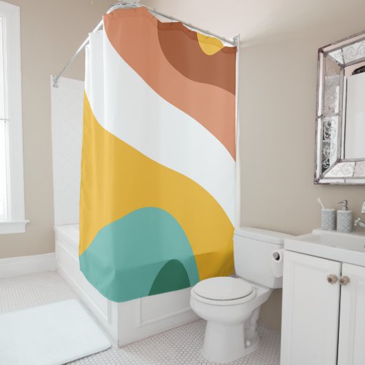 70er Retro Groovtern Muster Aquamarin, orange, gel Duschvorhang (Beispiel)