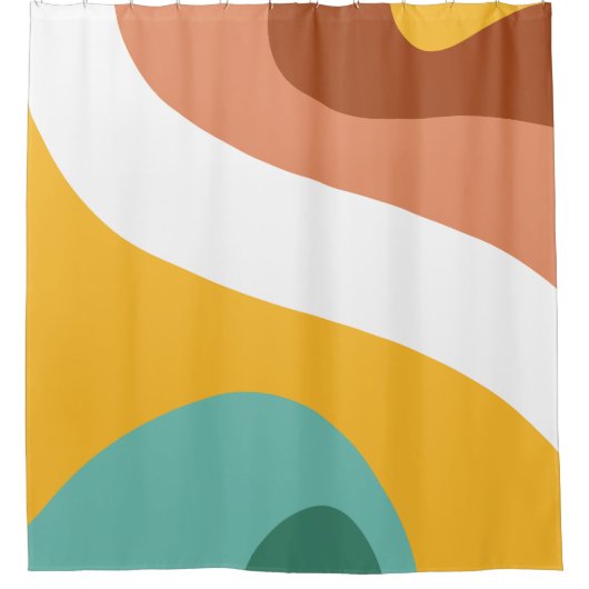 70er Retro Groovtern Muster Aquamarin, orange, gel Duschvorhang (Vorderseite)