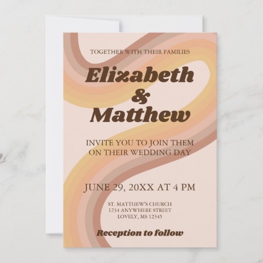 70er Retro Groovy Lines Funky Foto Wedding Einladung (Vorderseite)