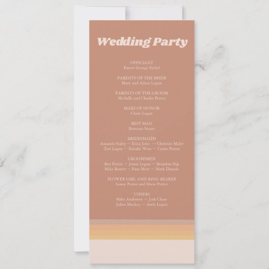 70er Retro Groovy Lines Funky Wedding Program (Rückseite)