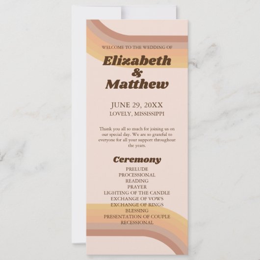 70er Retro Groovy Lines Funky Wedding Program (Vorderseite)