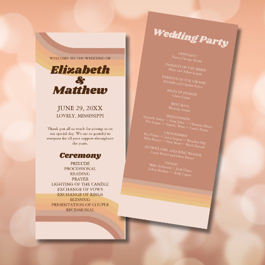 70er Retro-Groovy-Linien Funky Hochzeitsprogramm