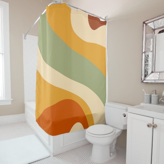70er Retro Groovy Muster Cream, grün, orange Duschvorhang (Beispiel)