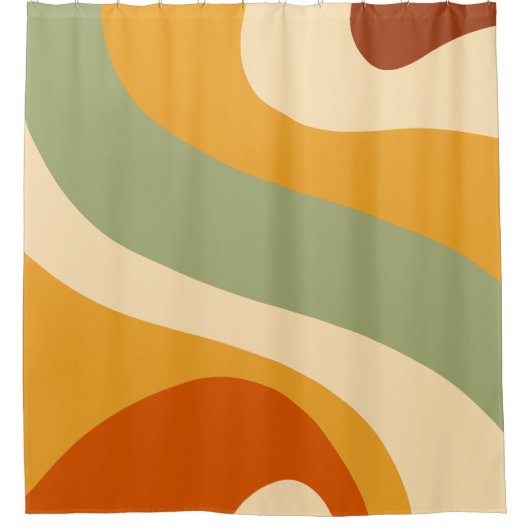 70er Retro Groovy Muster Cream, grün, orange Duschvorhang (Vorderseite)