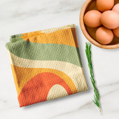 70er Retro Groovy Muster Cream, grün, orange Geschirrtuch