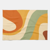 70er Retro Groovy Muster Cream, grün, orange Geschirrtuch (Horizontal)