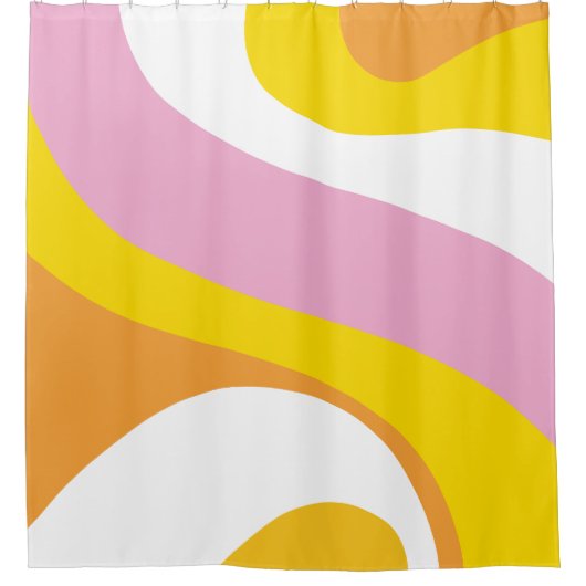70er Retro Groovy Muster Rosa, Gelb, Orange Duschvorhang (Vorderseite)