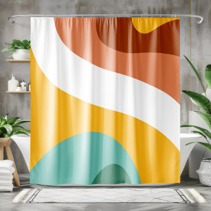 70er Retro Groovy Muster Türkis, Orange, Gelb Duschvorhang