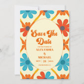 70er Retro Groovy Orange Hochzeit Save The Date (Vorderseite)