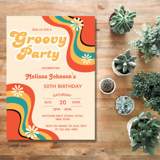 70er Retro Groovy Party Daisies Blume Geburtstag Einladung