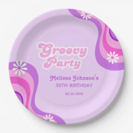 70er Retro Groovy Party Daisies Lila Geburtstag Pappteller