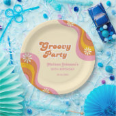 70er Retro Groovy Party Daisies Peach Birthday Pappteller (Party)