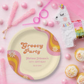 70er Retro Groovy Party Daisies Peach Birthday Pappteller (Party)