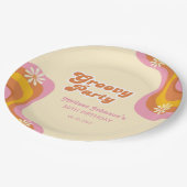 70er Retro Groovy Party Daisies Peach Birthday Pappteller (Schrägansicht)