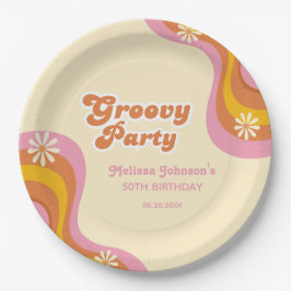 70er Retro Groovy Party Daisies Peach Birthday Pappteller