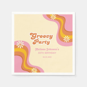 70er Retro Groovy Party Daisies Peach Birthday Serviette