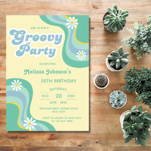 70er Retro Groovy Party Daisies Yellow Birthday Einladung