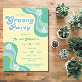 70er Retro Groovy Party Daisies Yellow Birthday Einladung