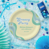 70er Retro Groovy Party Daisies Yellow Birthday Pappteller (Party)