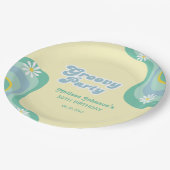 70er Retro Groovy Party Daisies Yellow Birthday Pappteller (Schrägansicht)