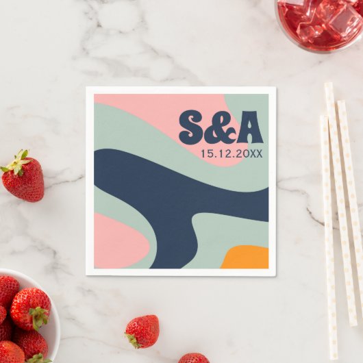 70er Retro Groovy Pastel Pink Blue Orange Wedding Serviette (Beispiel)