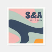 70er Retro Groovy Pastel Pink Blue Orange Wedding Serviette (Vorderseite)