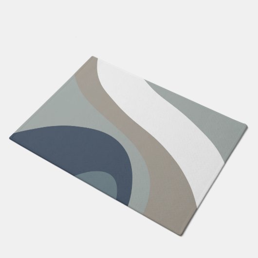 70er Retro Groovy Pattern Blau, grau Fußmatte (Schrägansicht)