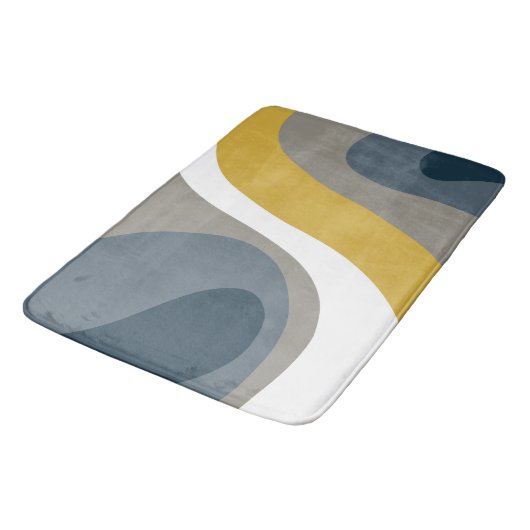 70er Retro Groovy Pattern Navy, Senf, Grau Badematte (Schrägansicht)