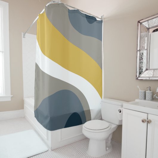 70er Retro Groovy Pattern Navy, Senf, Grau Duschvorhang (Beispiel)