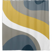 70er Retro Groovy Pattern Navy, Senf, Grau Duschvorhang (Vorderseite)