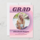 70er Retro Groovy Pink Arch Funky Foto Abschluss Einladung (Vorderseite)