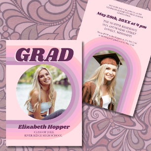 70er Retro Groovy Pink Arch Funky Foto Abschluss Einladung