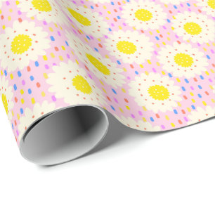 70er Retro Groovy Pink Gänseblümchen Blumenmuster Geschenkpapier
