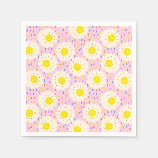 70er Retro Groovy Pink Gänseblümchen Blumenmuster Serviette (Vorderseite)