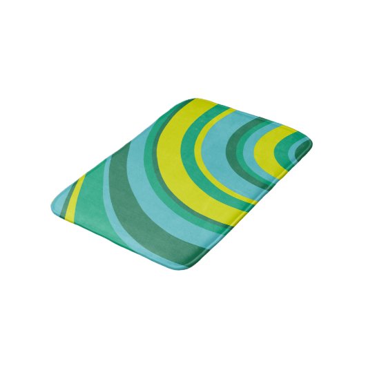 70er Retro Groovy Wave Rainbow Aquamarin Gelb Badematte (Schrägansicht)