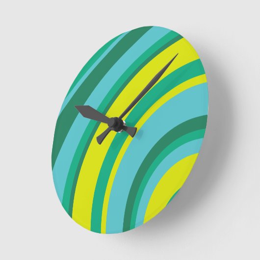 70er Retro Groovy Wave Rainbow Aquamarin Gelb Runde Wanduhr (Winkel)