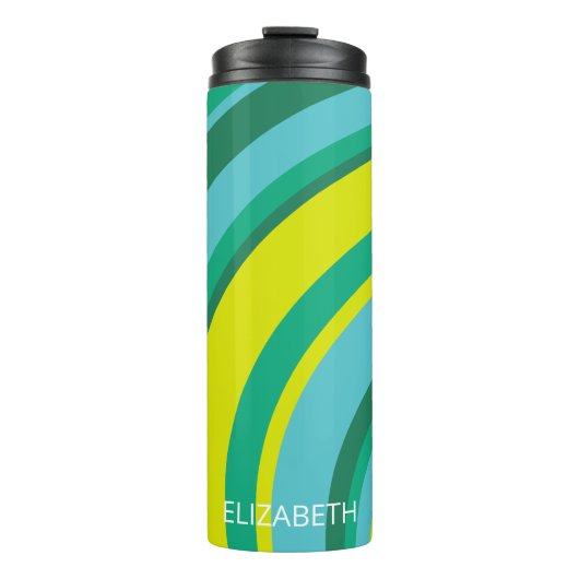 70er Retro Groovy Wave Rainbow Aquamarin Gelb Thermosbecher (Vorderseite)