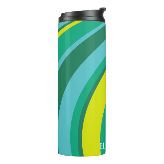 70er Retro Groovy Wave Rainbow Aquamarin Gelb Thermosbecher (Nach links gedreht)