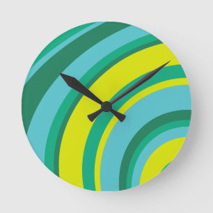70er Retro Groovy Wave Regenbogen Türkis Grün Gelb Runde Wanduhr