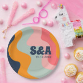 70er Retro Groovy Wavy Pastel Pink Blue Wedding Pappteller (Party)