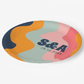 70er Retro Groovy Wavy Pastel Pink Blue Wedding Pappteller (Schrägansicht)