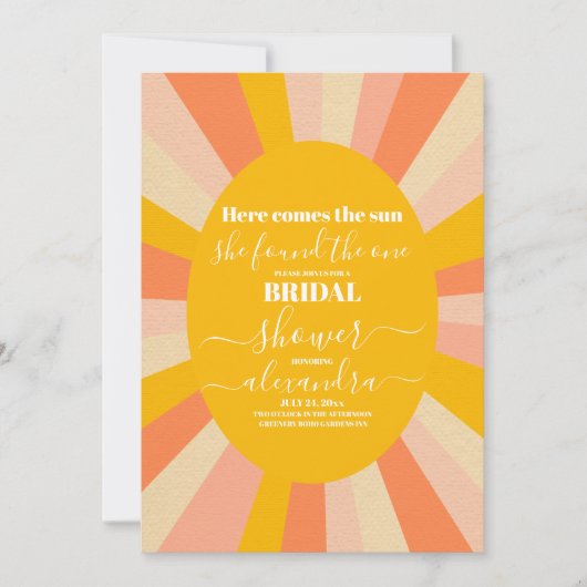 70er Retro Hier kommt das Sun-Brautparty Einladung (Vorderseite)