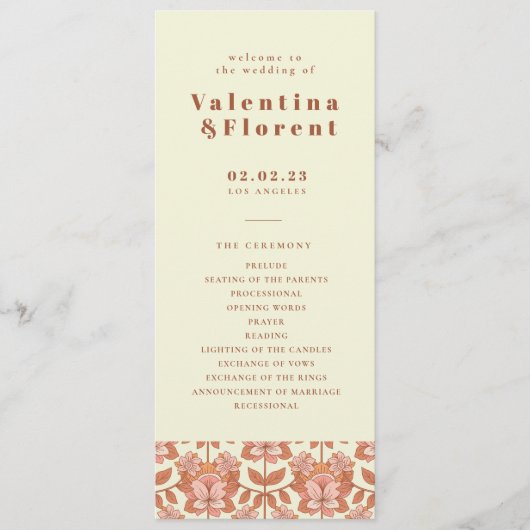 70er Retro Inspiriert Orange Wedding Program Programm (Vorderseite)