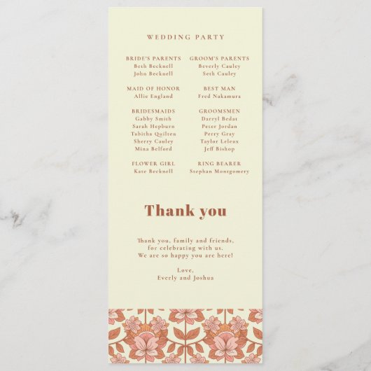 70er Retro Inspiriert Orange Wedding Program Programm (Rückseite)