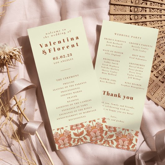 70er Retro Inspiriert Orange Wedding Program Programm