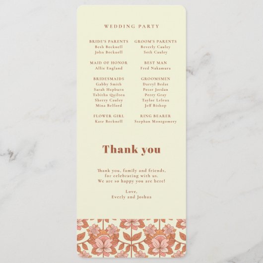 70er Retro Inspiriert Orange Wedding Program Programm (Rückseite)