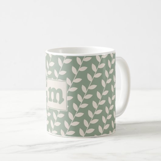 70er Retro-Leaf-Muster Monogramm für den benutzerd Kaffeetasse (VorderseiteRechts)