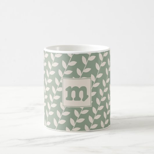70er Retro-Leaf-Muster Monogramm für den benutzerd Kaffeetasse (Mittel)